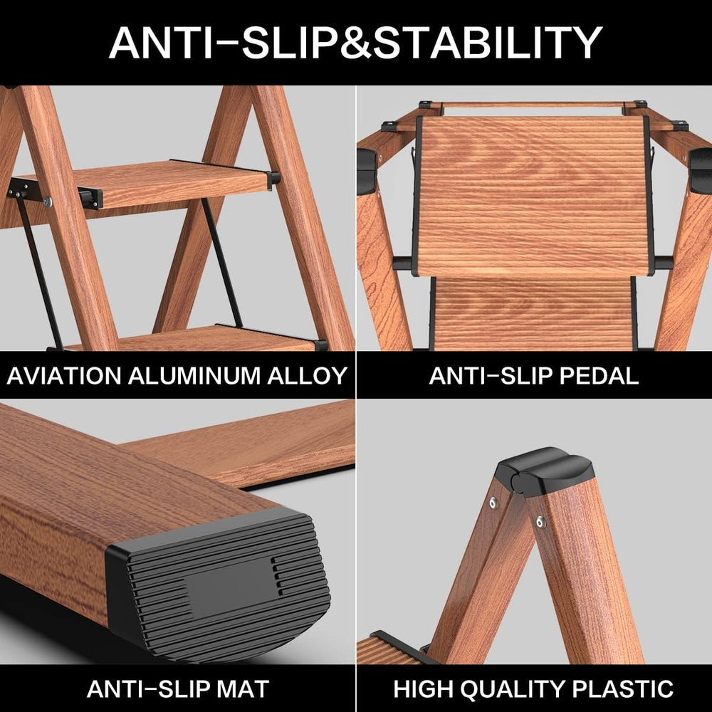 3 Step Ladder, Folding Step Stool with Anti-Slip Wide Pedal