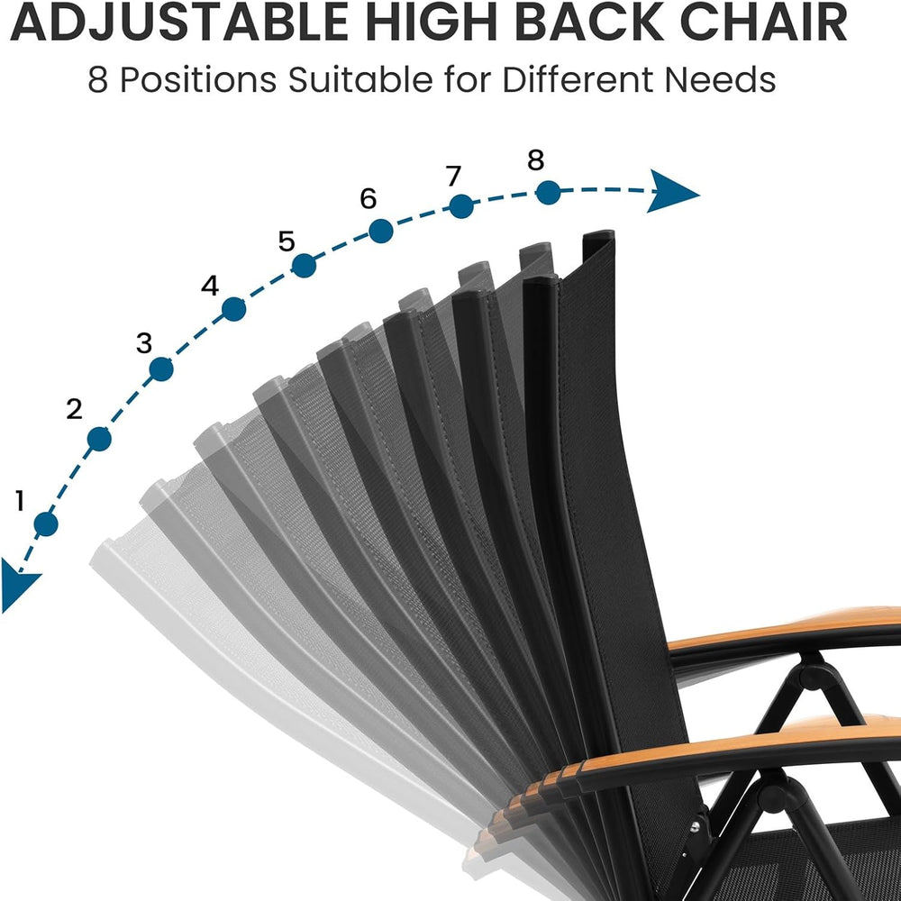 Crestlive Products Folding Patio Chairs Set of 6, Outdoor Recliner Chairs