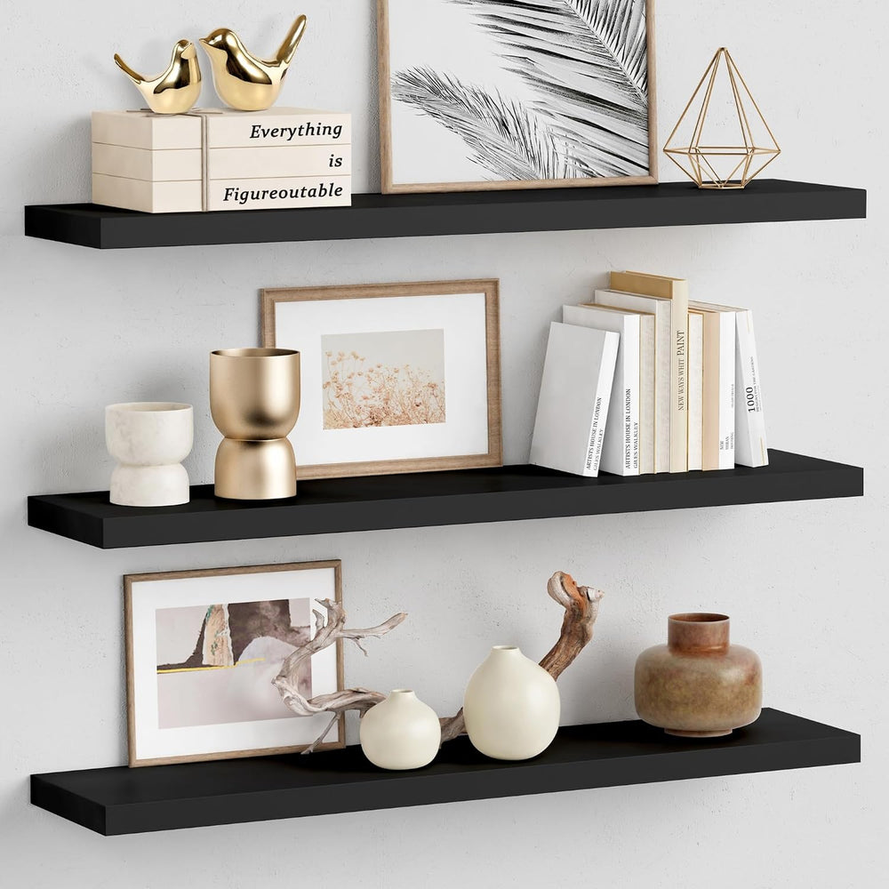 Forbena Large Floating Shelves for Wall 36 Inches Long 8 Inch Deep, Black Wal...