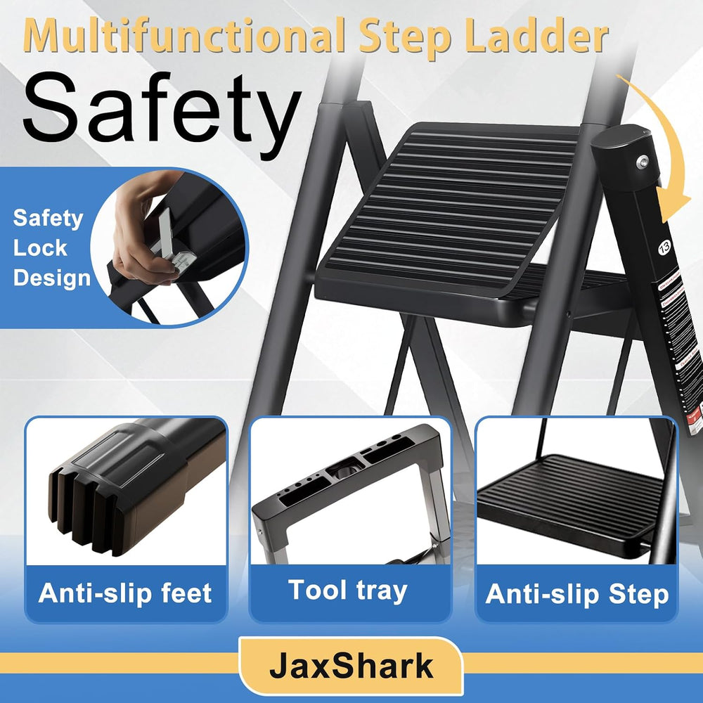 3 Step Ladder with Handrail Folding Step Stool with Tool Tray