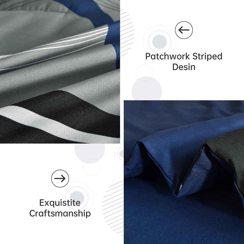Anibedding King Size Comforter Set,Navy Blue Boho Bed in a Bag