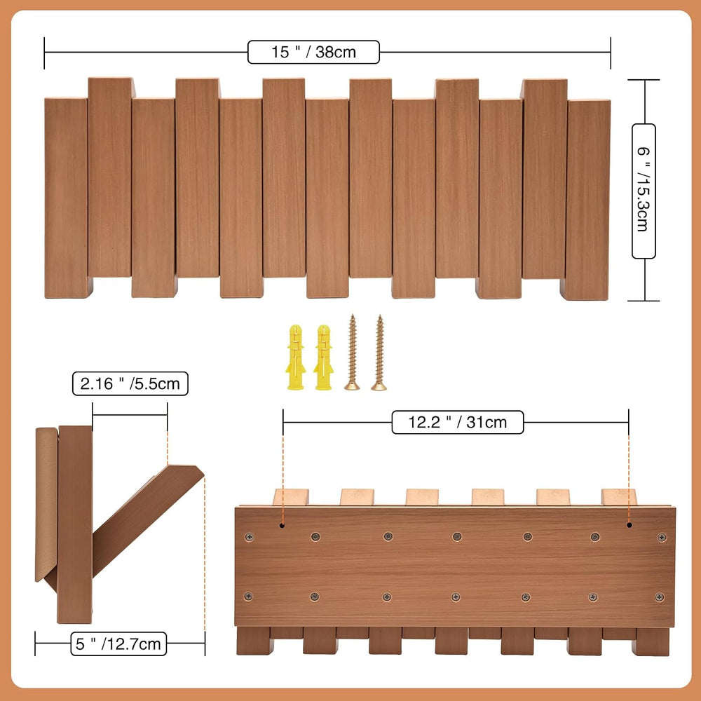 Coat Rack Wall Mount, Fold-Away Resin imitation wood Coat Hooks - 6 Hooks