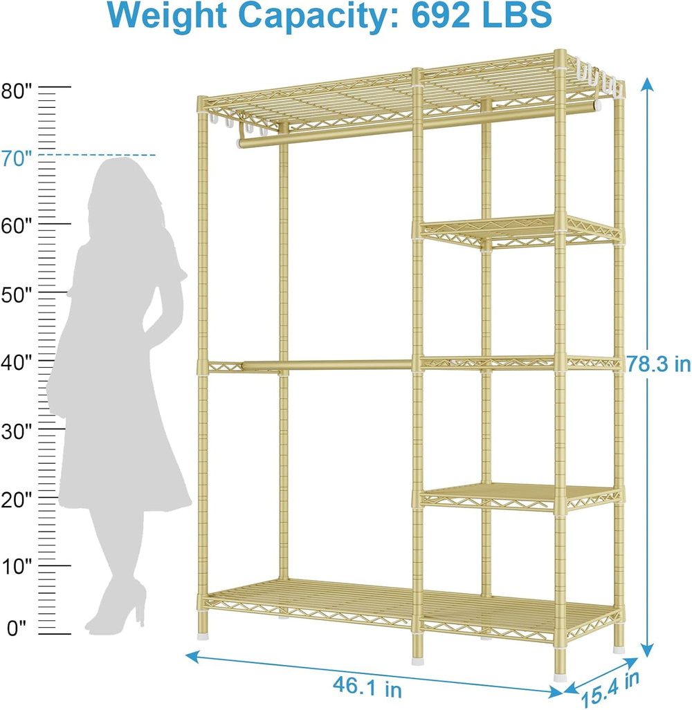 Ulif F2 Clothes Rack, 5 Tiers Heavy Duty Garment Rack, Load 692lbs, Gold