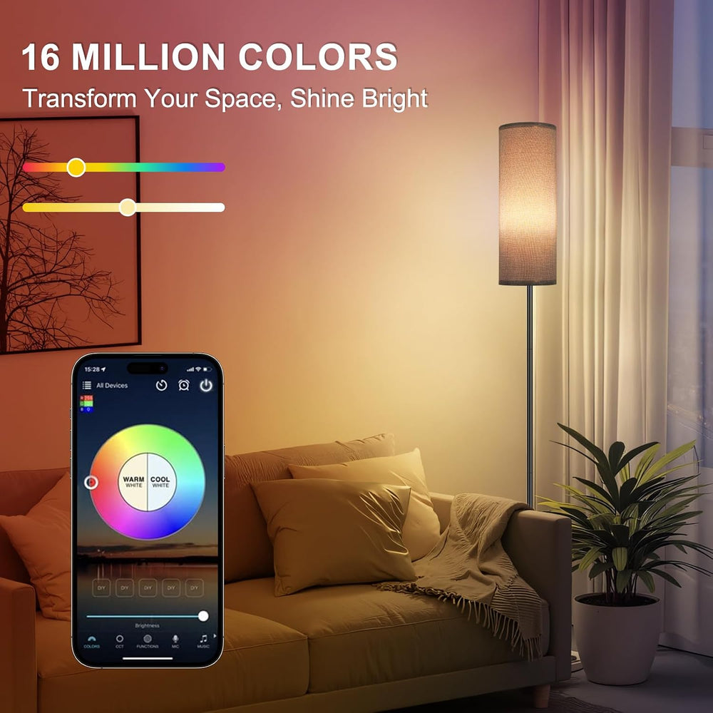 FRIDEKO HOME Floor Lamp, 9W 800LM Smart Bulb, Tall Corner Lamp, Gray Shade