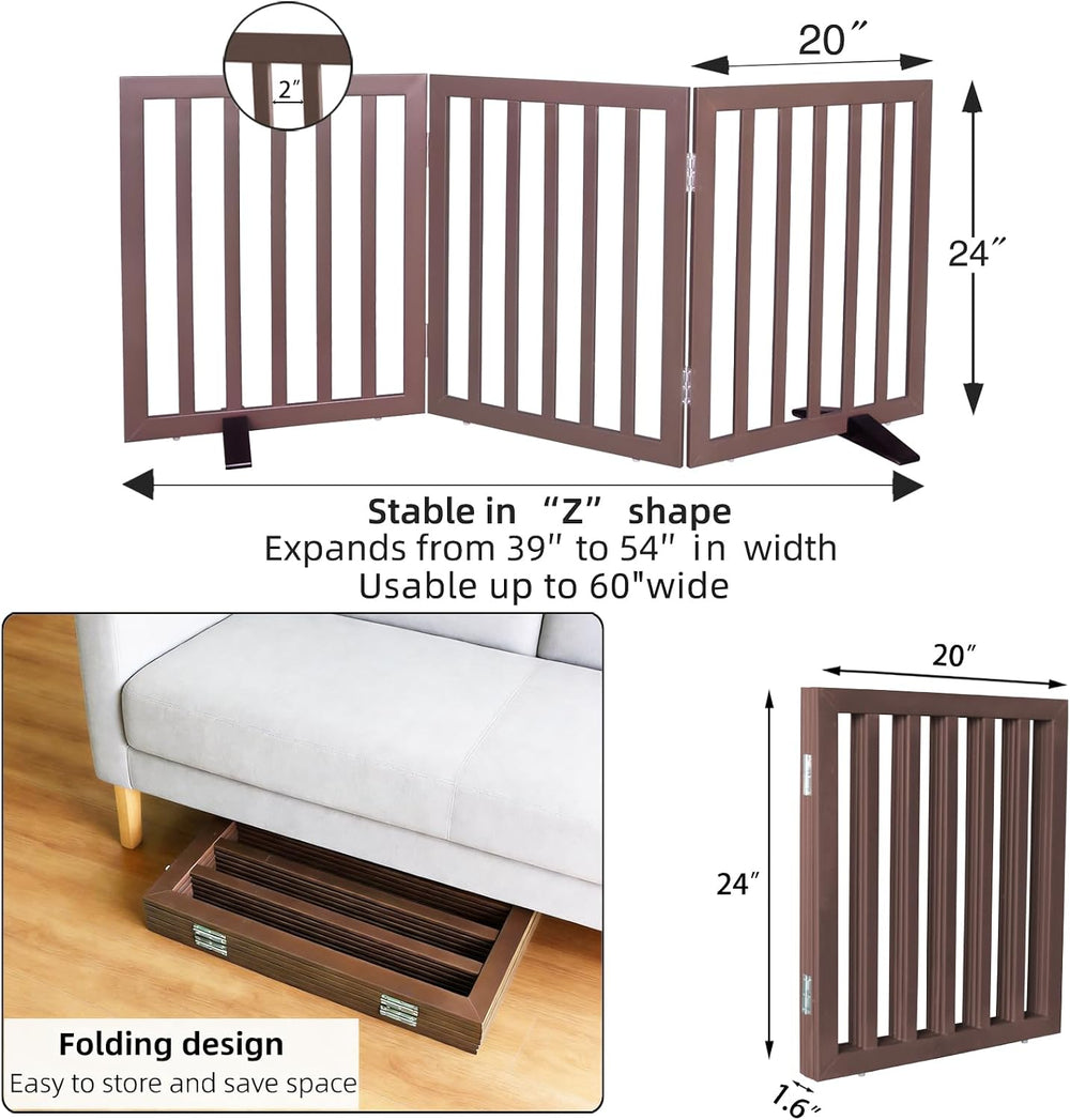 ZJSF Freestanding Indoor Dog Gate for House Foldable Wood Puppy Gate for Door...