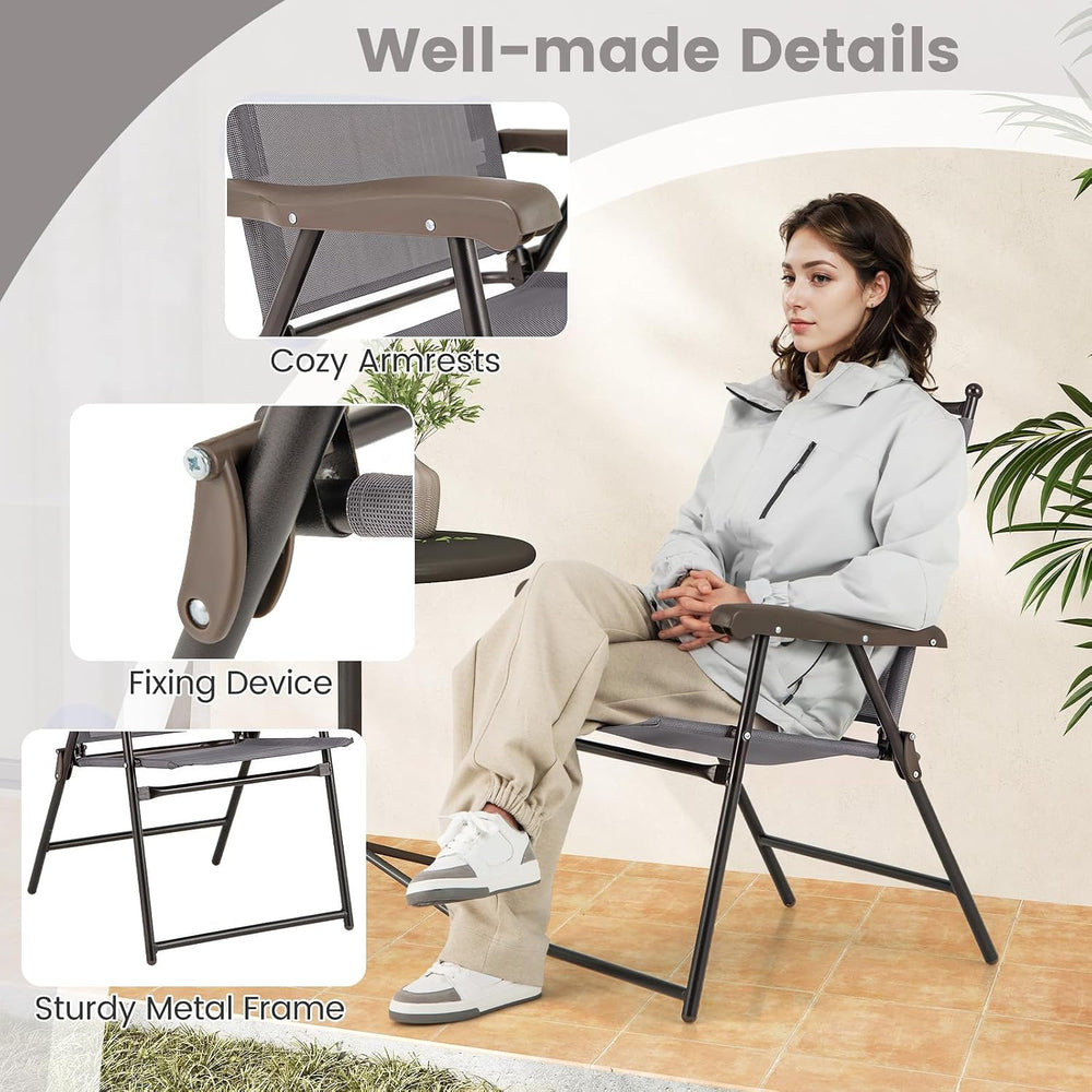GIANTEX Set of 2 Patio Folding Chairs, Outdoor Folding Lawn Chairs, Grey