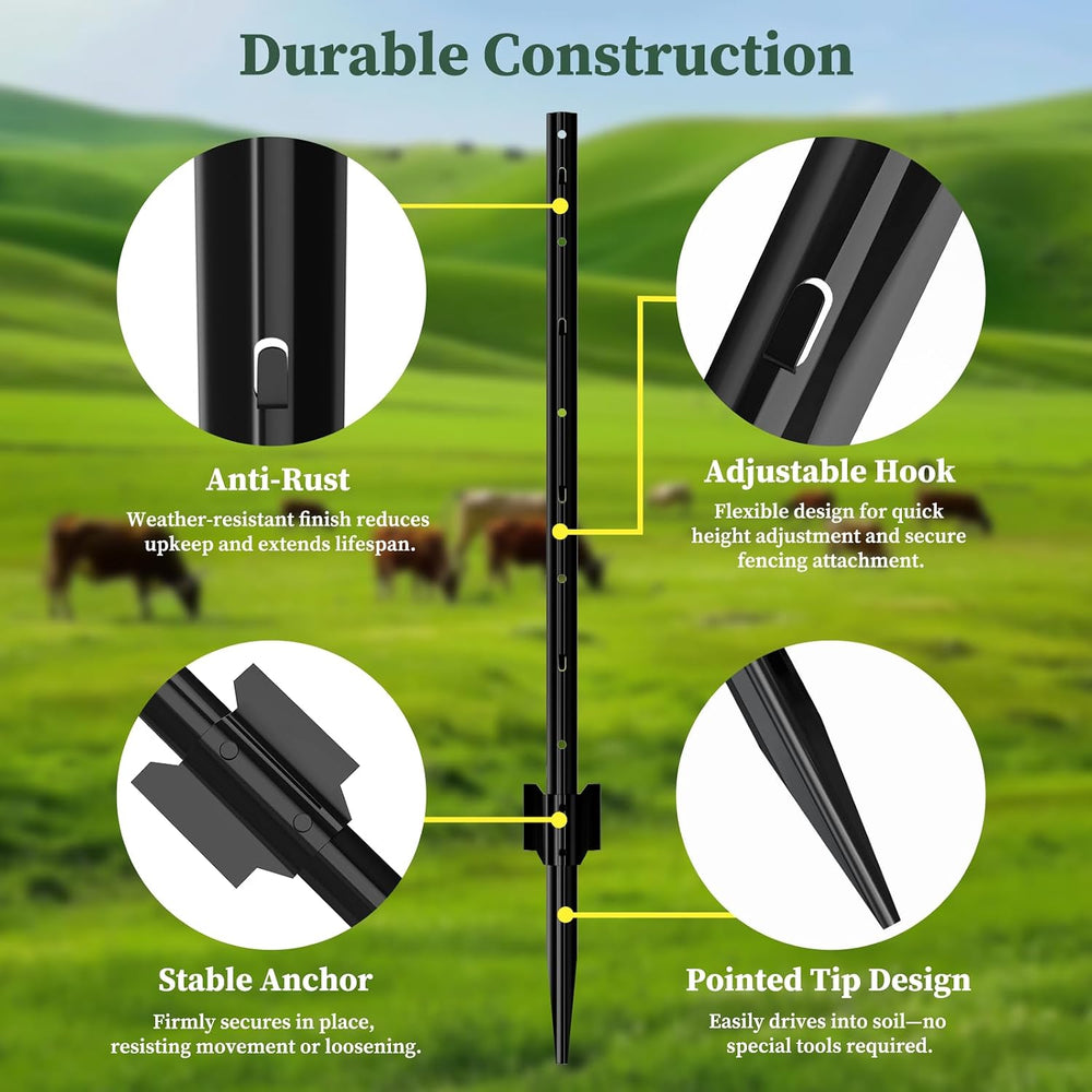 Metal Fence Posts for Wire Fencing,Heavy Duty U Post 4 FT Black