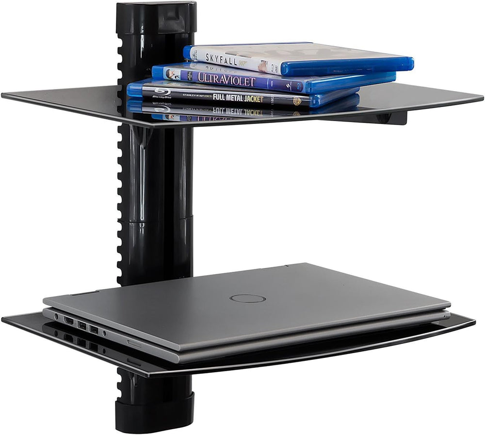 Mount-It! 2-Tier Floating TV Shelf, Tempered Glass, Wall Mount, Black