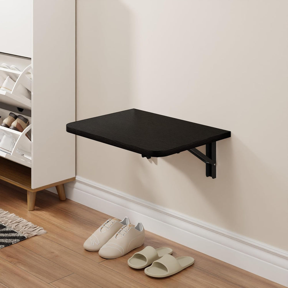 IAE 16 Inch Fold Black Floating Wall Shelves,12 Inch Deep Wood Wall Shelf