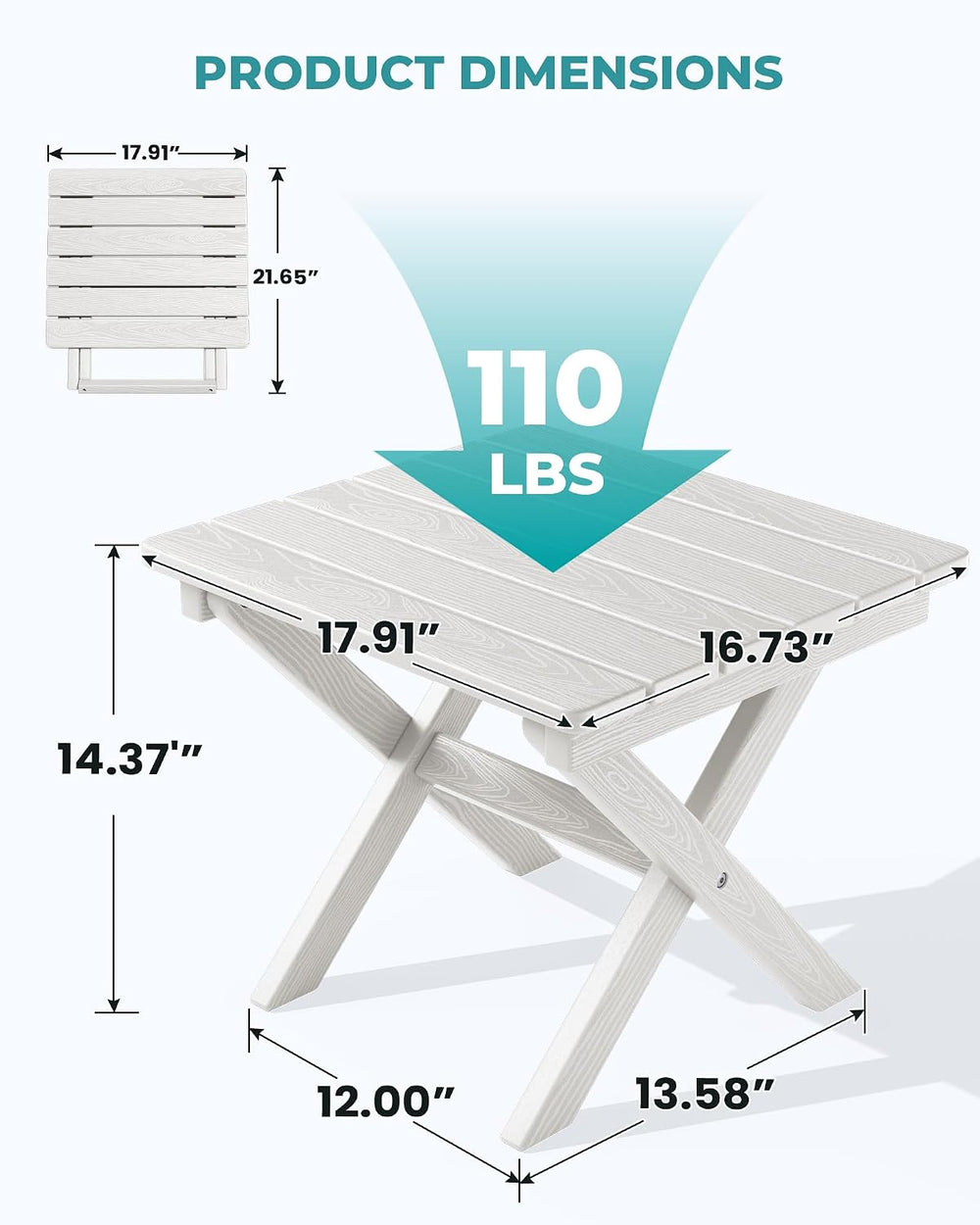SERWALL Small Folding Outdoor Side Table Set of 4, White