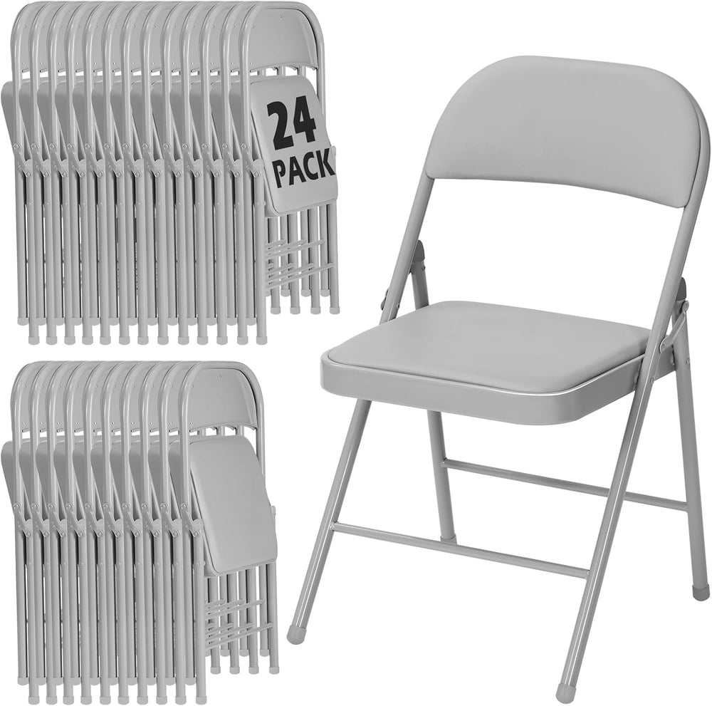 24 Pack Gray Padded Folding Chairs with Metal Frame