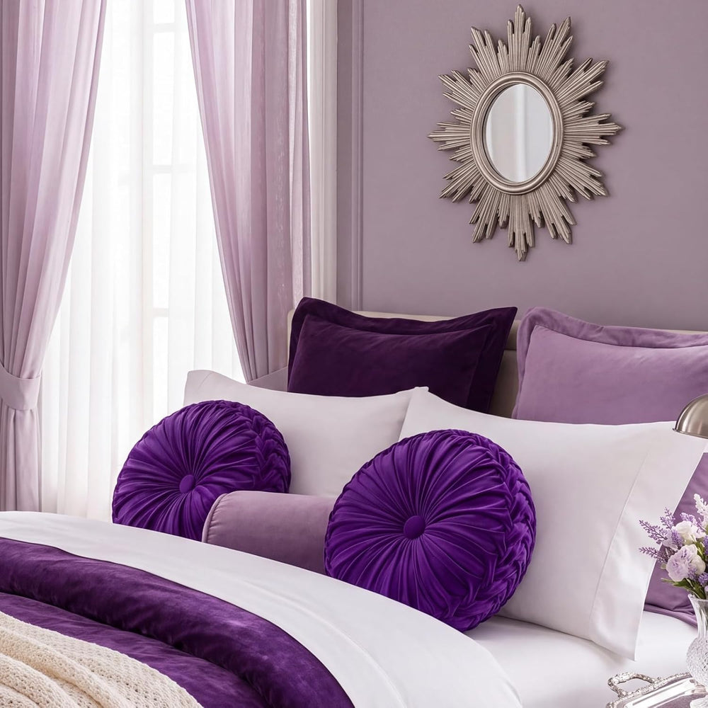 Drydiet 2 Pcs Round Throw Velvet Pillows Decorative Pleated Throw Pillows Dia...
