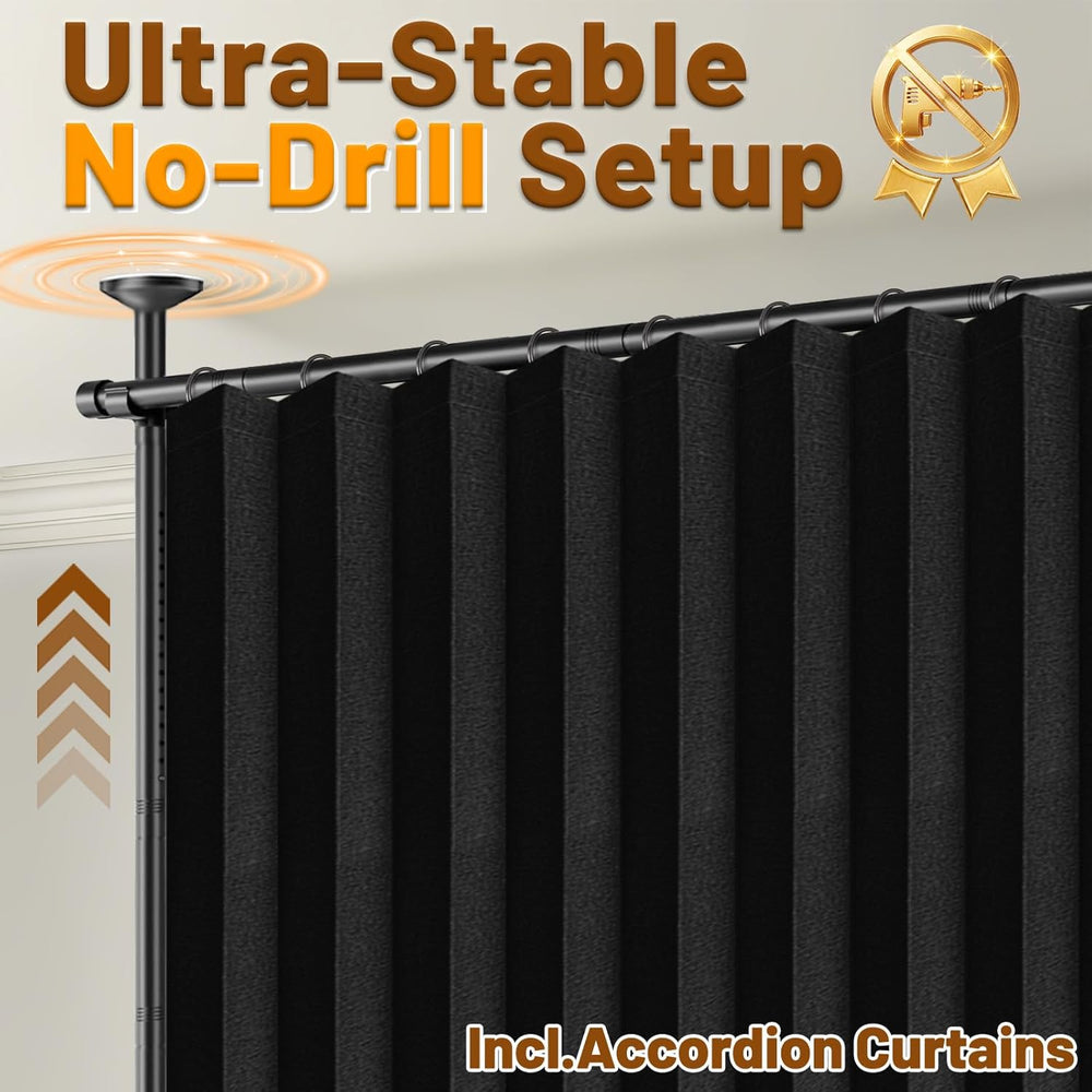 AJAZZ Room Divider Curtain (Black, W100 x L84 in, 1 Panel)+ Tension Curtain R...