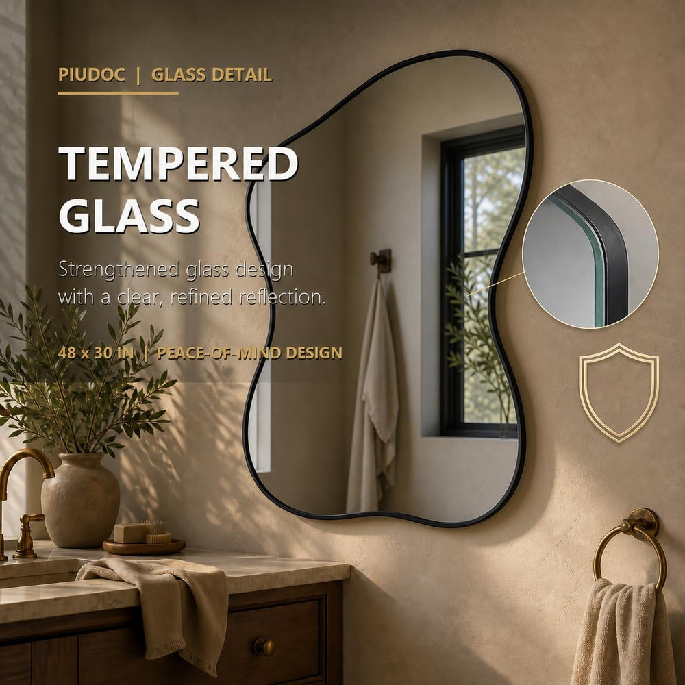 48''x30'' Irregular Wall Mirror with Black Frame, Asymmetrica...