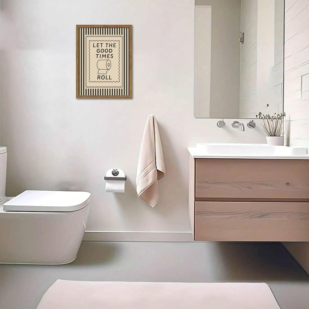 Framed Funny Bathroom Wall Art, Let The Good Times Roll Canvas Wall Decor Pai...