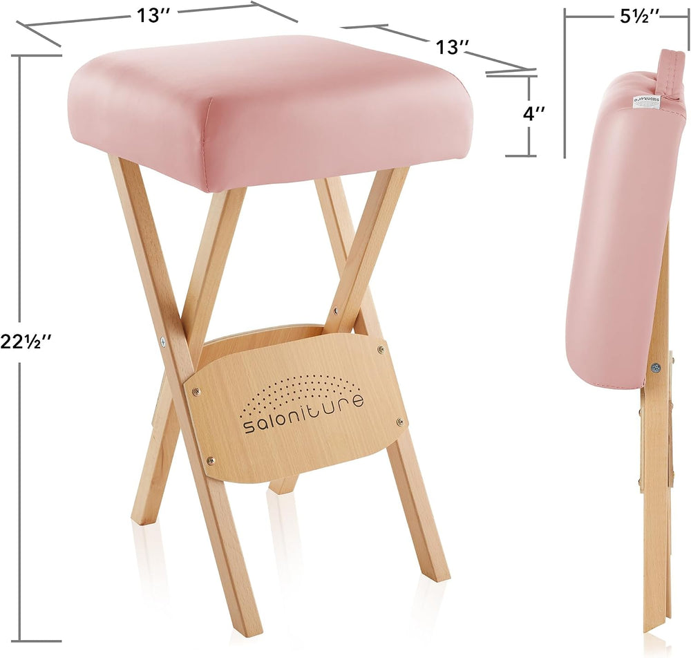 Saloniture Wood Folding Massage Stool with Carrying Case, Pink