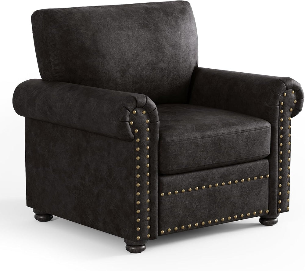 ONBRILL Nailhead Trim Accent Chair, Faux Leather Club Chair for Living Room, ...