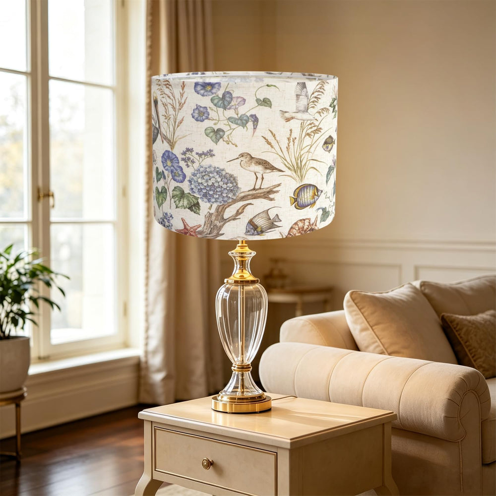 Drum Lampshades, Print Floral Linen Lamp Shade with White Frame