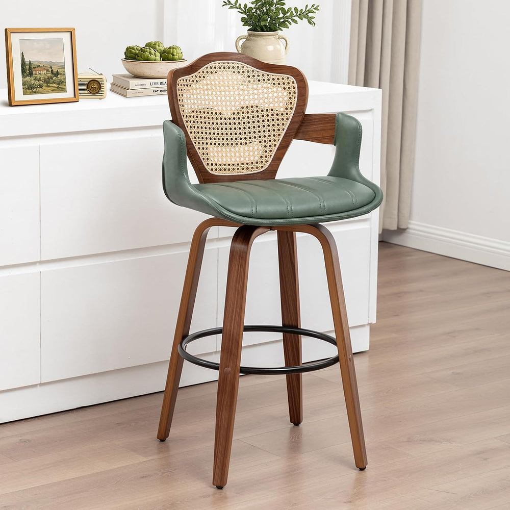 WUPOTO Mid-Century Modern Swivel Bar Stools with Supportive Rattan Back &...