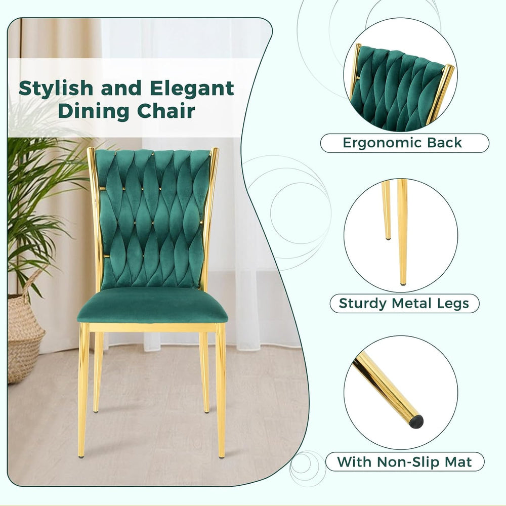 Green Velvet Dining Chairs Set of 4, Modern Upholstered Kitchen Chairs