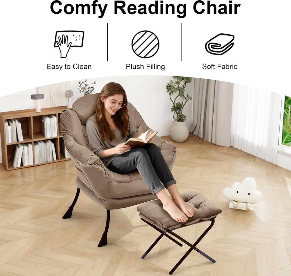 SAETSFEG Lazy Chair with Ottoman, Modern Accent Lounge Chair with Side Pocket...