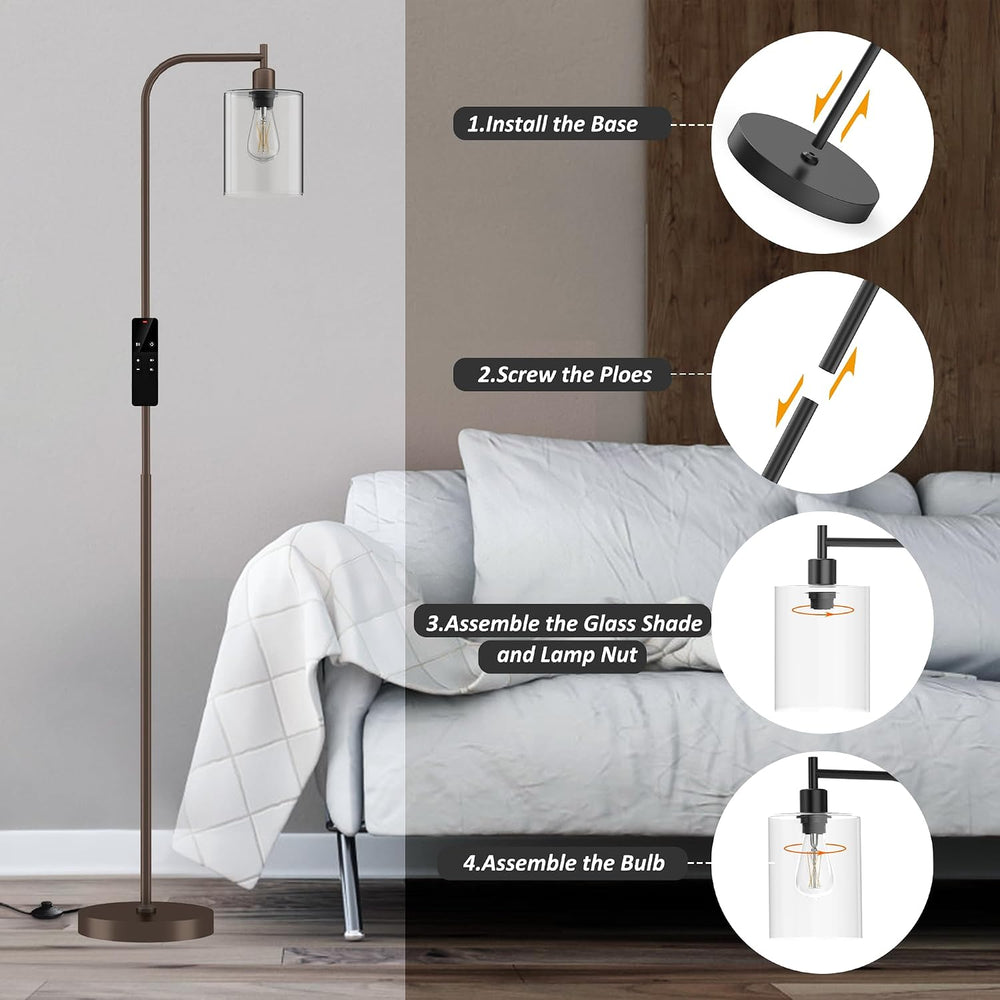 Wio-Mio Industrial Floor Lamp with Glass Shade, LED Bulbs Included