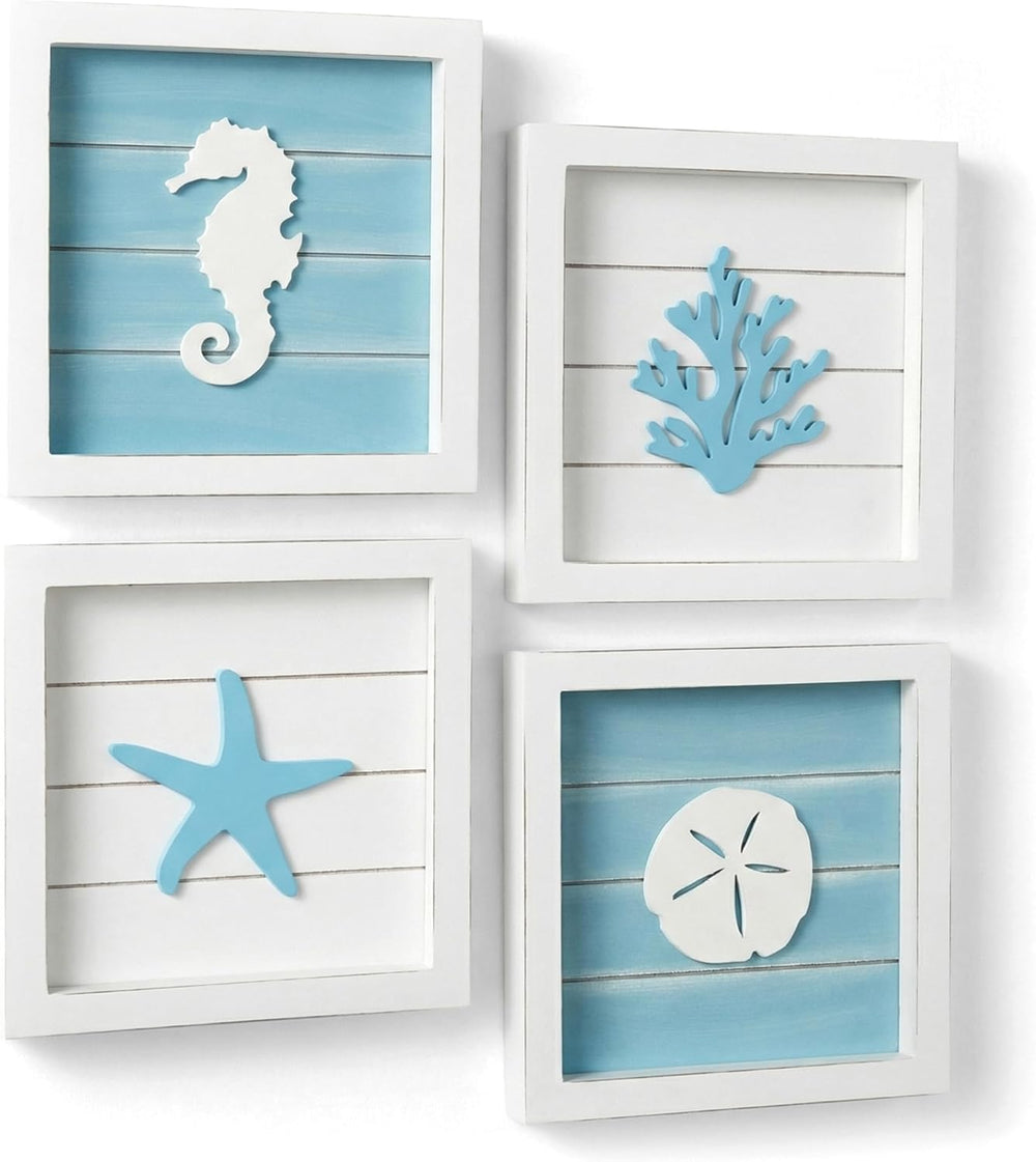 Tide and Tales 3d Coastal Wall Decor, Beach Wall Art, Framed Set of 4