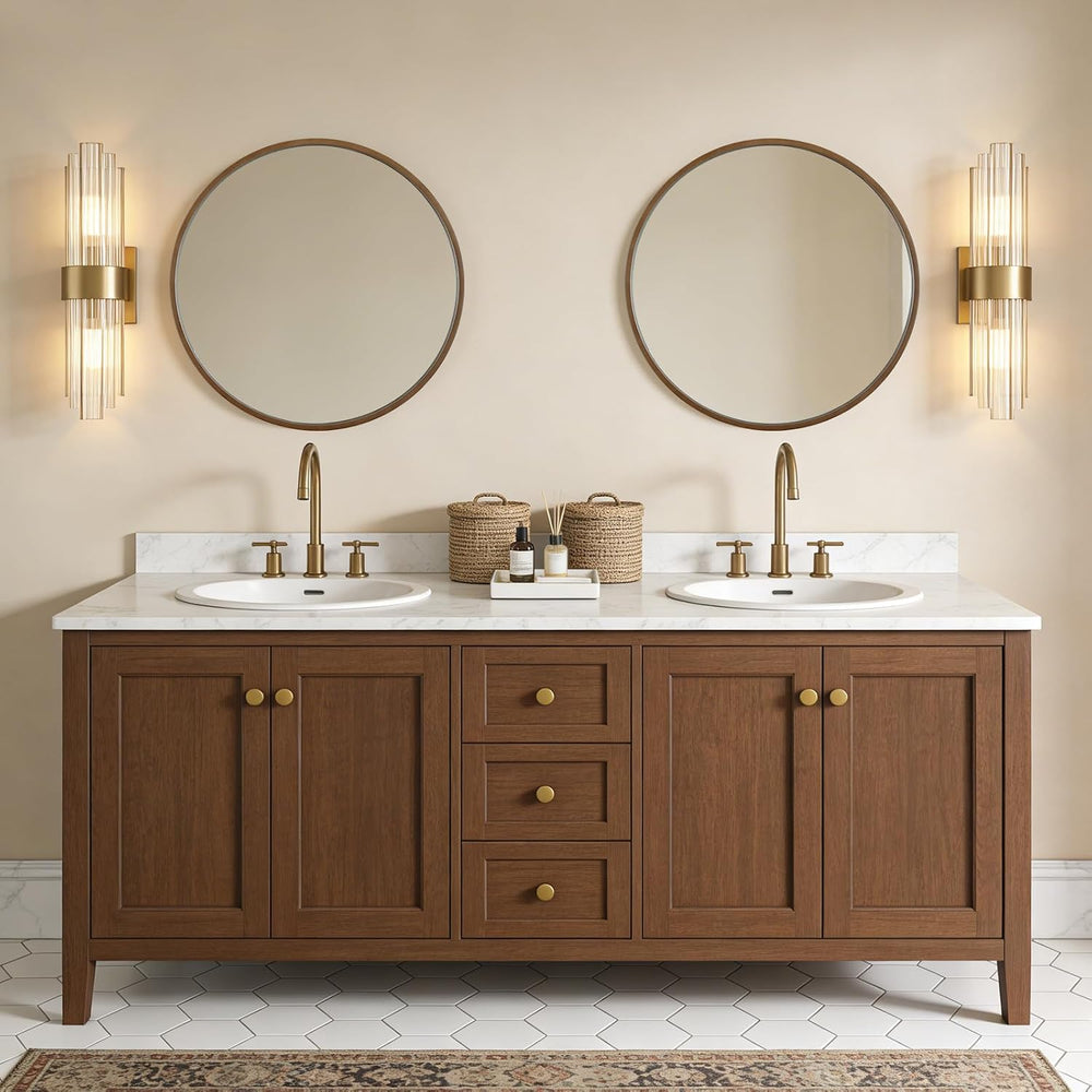 WallBeyond Wood Round Mirror with Wood Frame 24 inch Circle Wall Mirror for B...