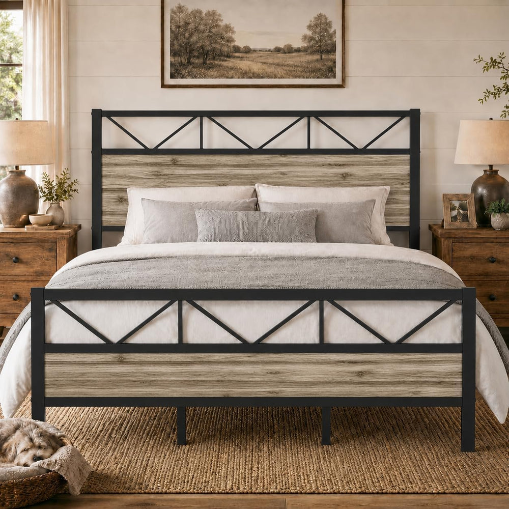 IMMERSTABLE King Size Bed Frame with 51.2'' Tall Headboard, Wash Grey