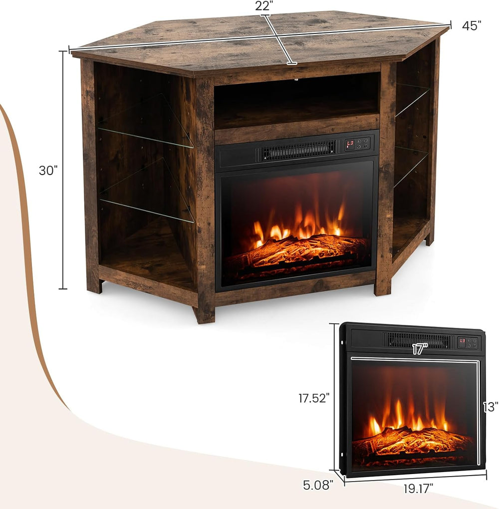 RELAX4LIFE Corner Fireplace TV Stand - Electric Fireplace Entertainment Cente...