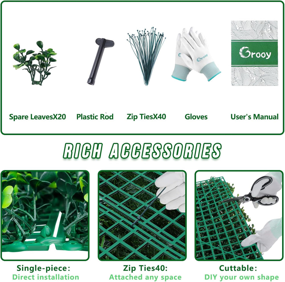 Grooy 48"x 120"(40 sq.ft) Artificial Boxwood Grass Wall Roll Panels