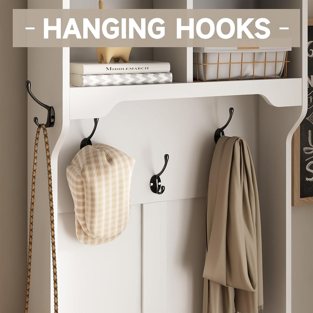 Maupvit Farmhouse Narrow Coat Rack with Shoe Storage, 6 Shoe Cubbies & 4 ...