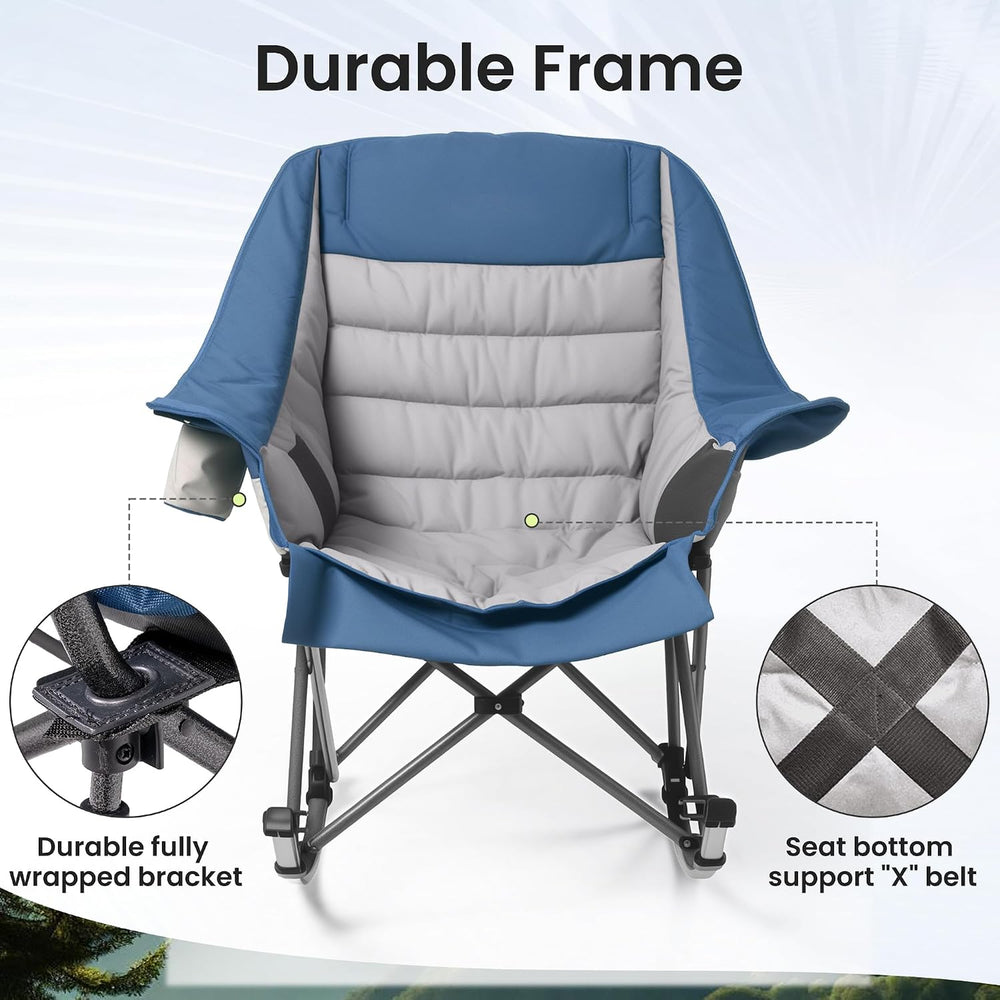 Oversized Heavy Duty Camping Rocking Chair 400lbs, Padded Folding Lawn Rocker...
