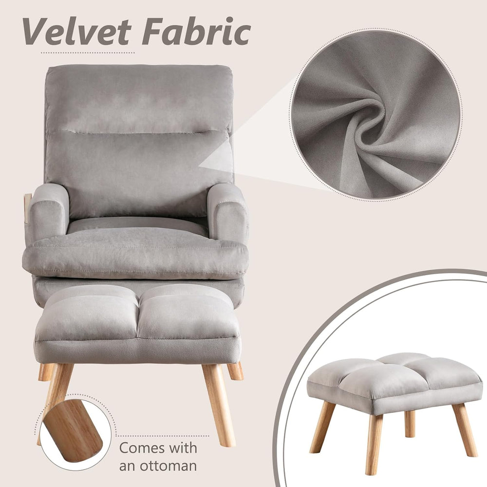 IOMOR Accent Chair with Ottoman, Velvet Fabric Chair Armchair with Adjustable...