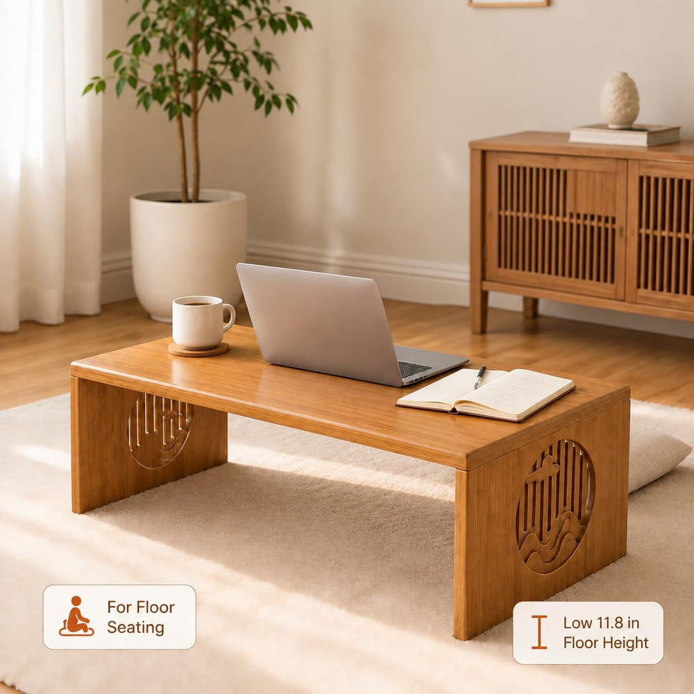 Folding Floor Table, Japanese Coffee Table, Low Bamboo Desk