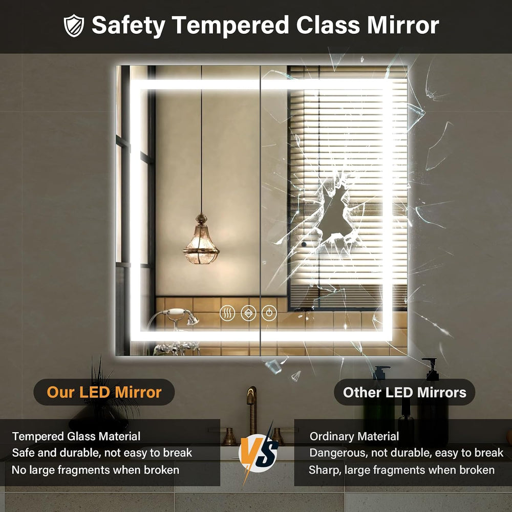 XRAMFY 47"X47" LED Bathroom Mirror, Backlit + Front Lit Wall Mirror