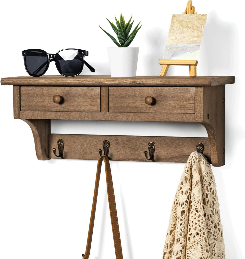 Emfogo Coat Hooks Mounted, Rustic Wood Coat Rack Mount Shelf with Hooks, Farm...