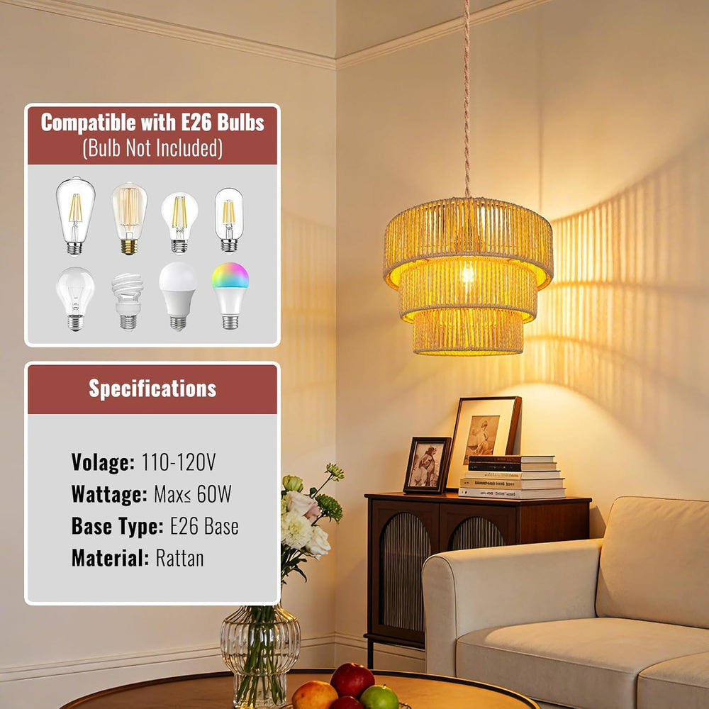 Hanging Light Rattan Lamp Shades Boho Lamp Shade Pendant Light