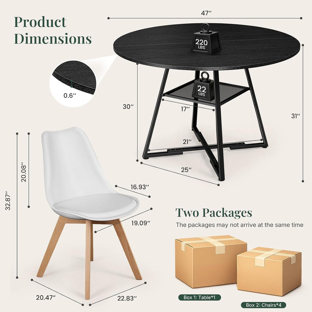 47in Round Dining Table Set for 4, Kitchen Table with Chairs