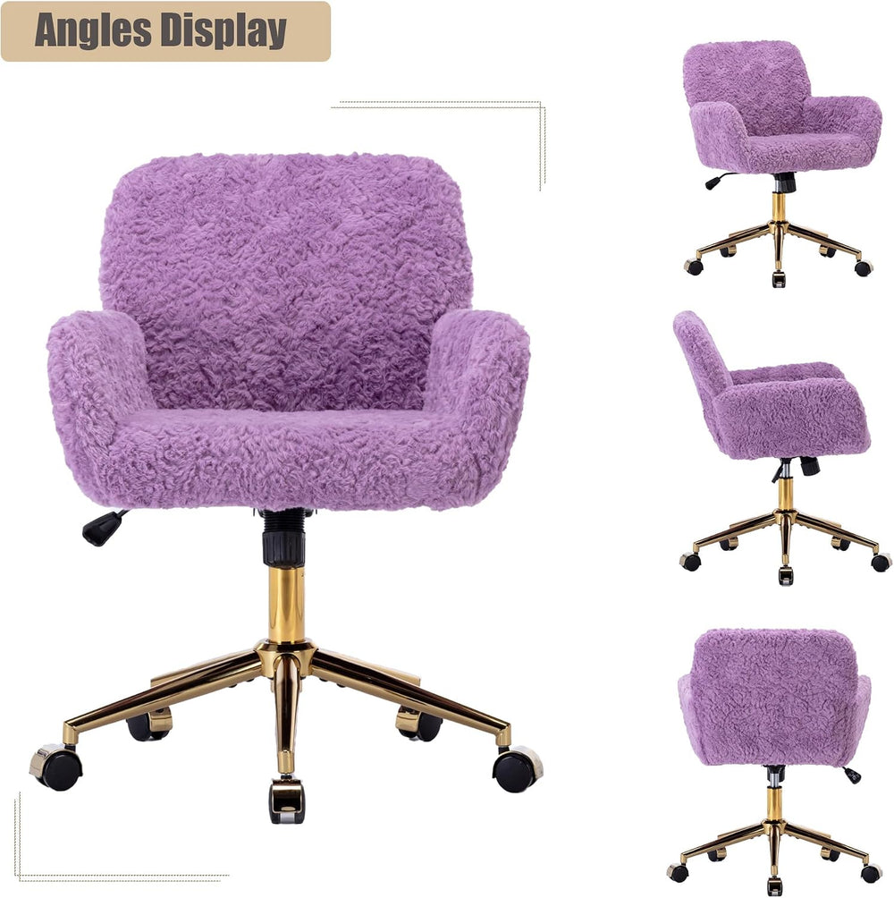 LKTART Faux Fur Home Office Chair for Women Girl, Vanity Makeup Desk Chair wi...