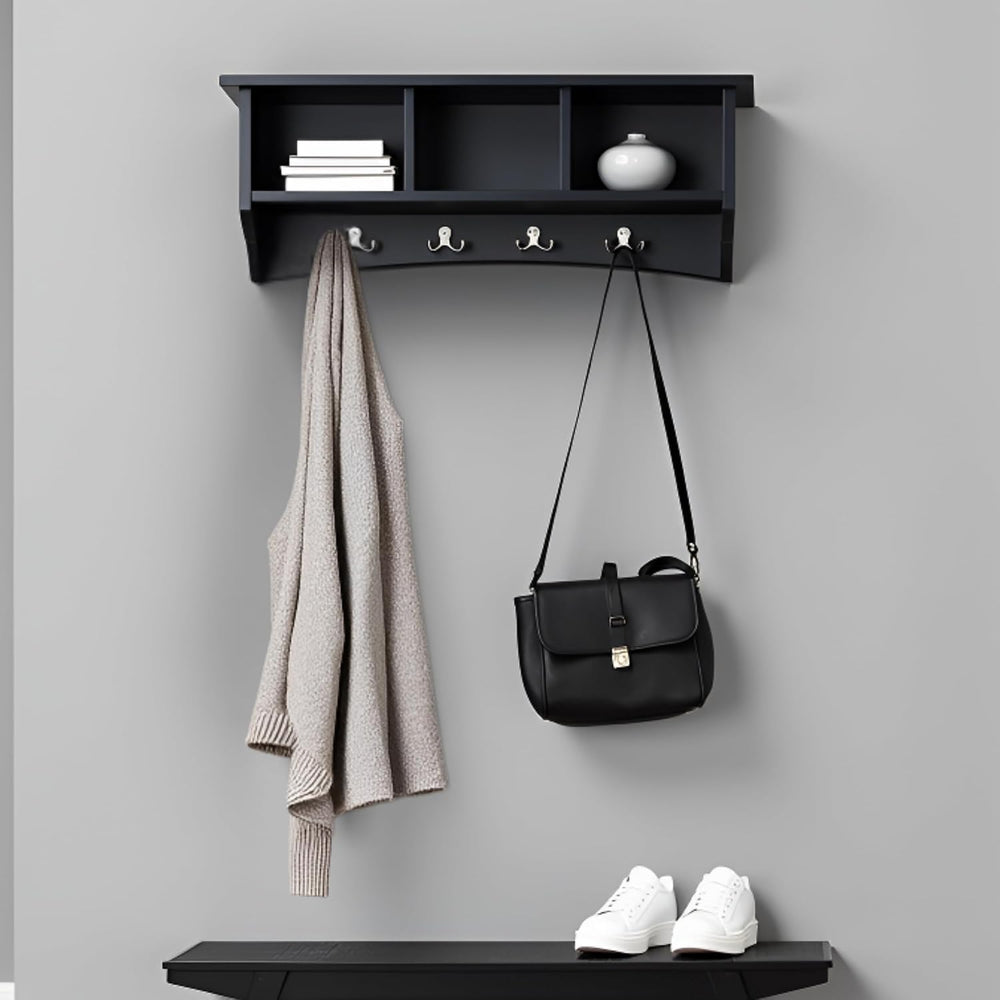 Alaterre Shaker Cottage Wall-Mounted Coat Rack with Cubbies, Charcoal Gray