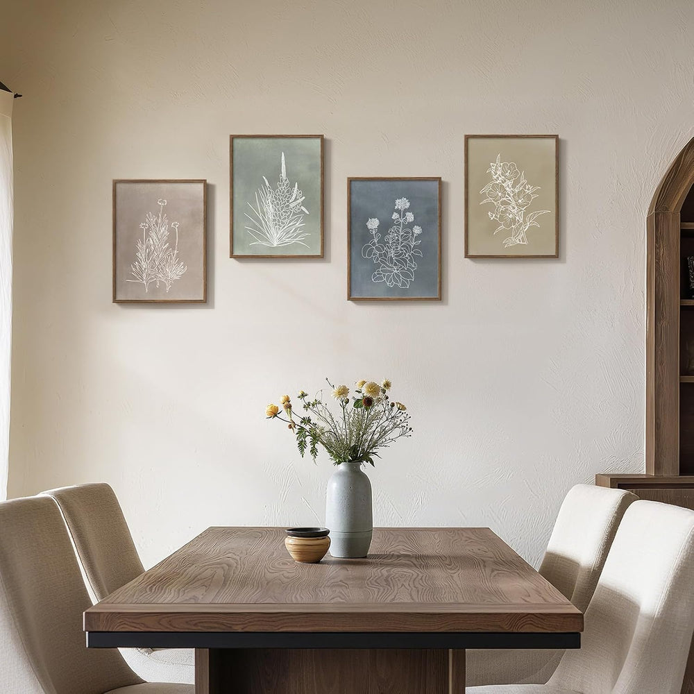 Framed Boho Neutral Botanical Wall Art for Living Room, 4 Piece 12x16 In