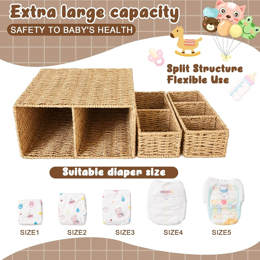 Large Wicker Diaper Caddy Changing Table Organizer, Khaki, Paper