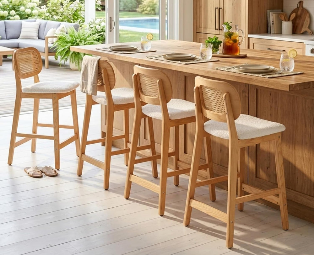EALSON Counter Height Bar Stools Set of 4 Rattan Back Farmhouse Barstools Mid...