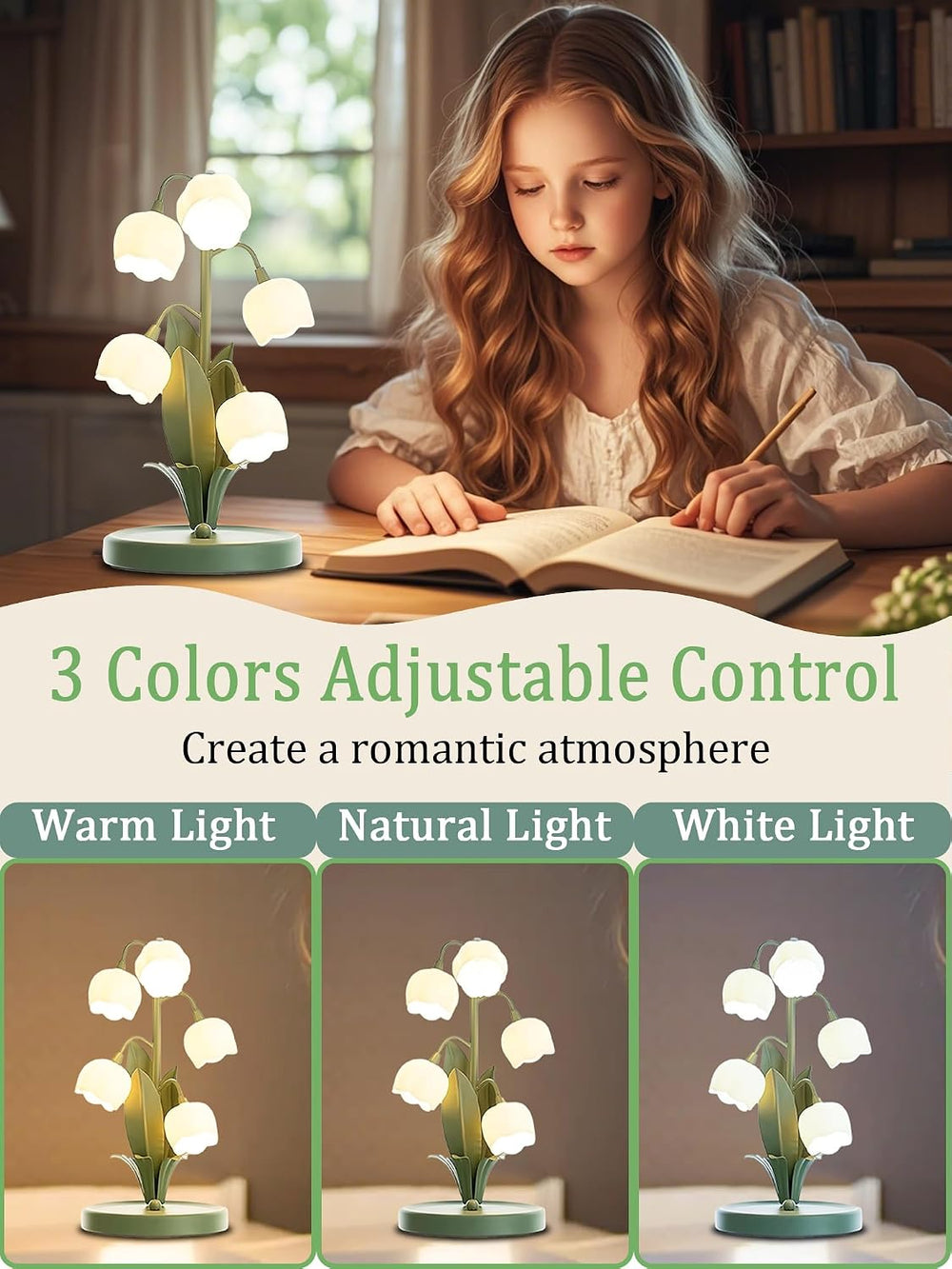 Green Flower Lamp for Home,5 Lily of The Valley Vintage Table Lamps