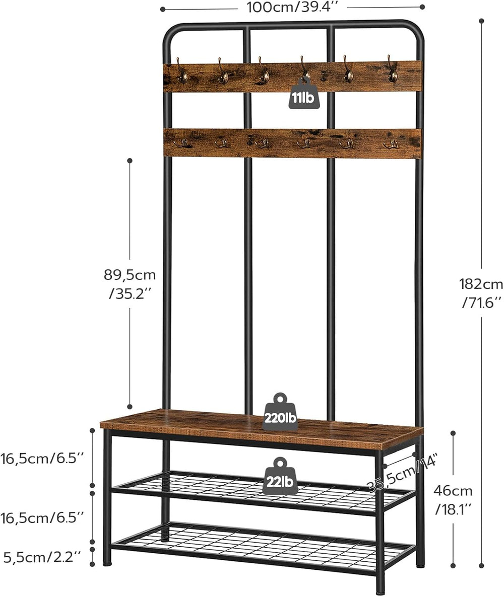 HOOBRO Hall Tree with Bench, Entryway Bench with Coat Rack, Mud Room Rack wit...