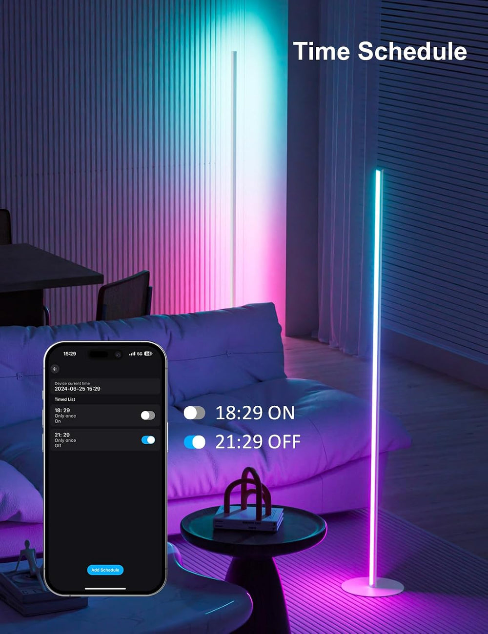 Corner Floor Lamp, Smart RGBW LED, 55in, Remote & App Control White 2 Pack
