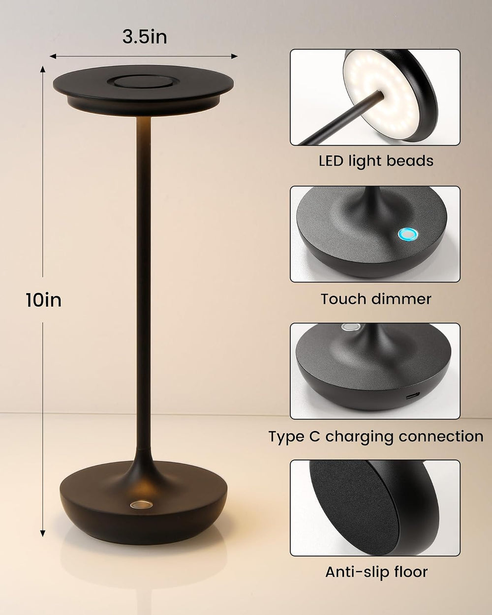 LED Cordless Table Lamp 5000mAh Battery Rechargeable Table Light