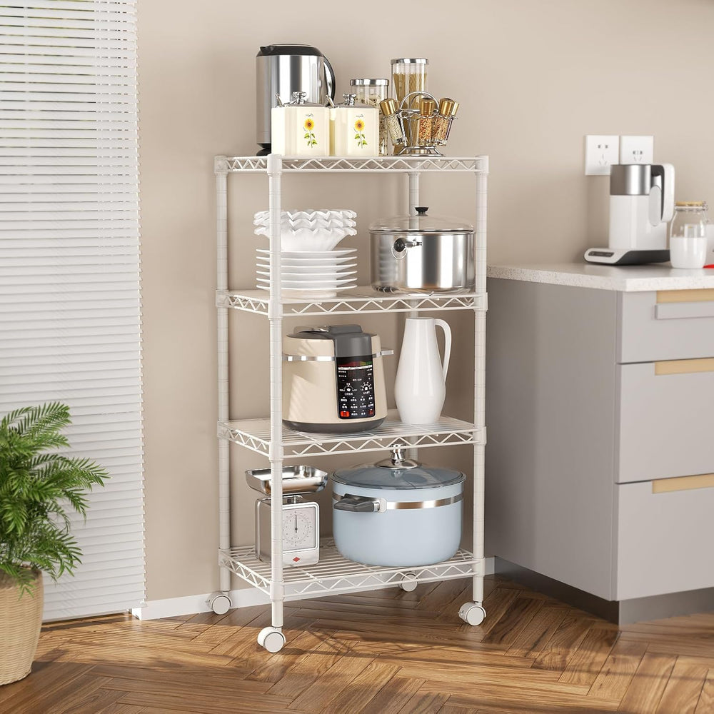 SINGAYE 4 Shelves Storage Shelf Wire Shelving Unit Metal Adjustable Wheels