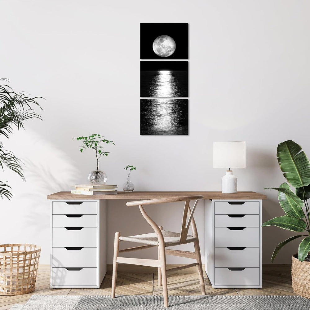 Artmyharbor 3 Pieces Full Moon Phase Vertical Wall Art